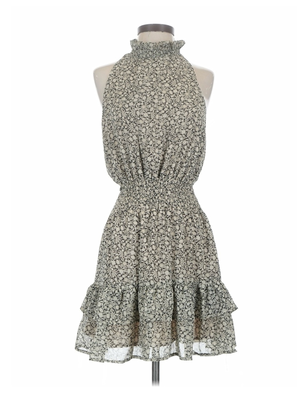 Olivia Grey Smocked Waist Halter Mini Dress Sz S NWOT